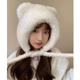 ホワイト | くま耳ニット帽 レディース もこもこ帽子 | Miniministore
