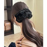 ブラック | 軽やかオーガンジーシュシュ フェミニンフリルまとめ髪 大人ガーリーヘアゴム韓国風… | SUNSHINE CLOSET