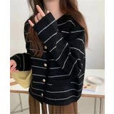 ブラック | 細ボーダーニットカーディガン レディース | Miniministore
