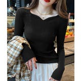 ブラック | リブニットトップス レディース 大人秋服 | Miniministore