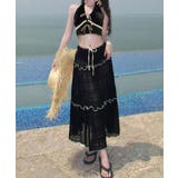 ブラック | ホルタートップスセクシービキニボトム ティアードスカート おしゃれリゾート水着セ… | SUNSHINE CLOSET