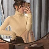 ベージュ | リブ ニットトップス タートルネック | Miniministore