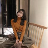 キャメル | リブ ニットトップス タートルネック | Miniministore