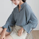 ブルー | スキッパー シャツブラウス レディース オフィスカジュアル | Miniministore