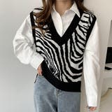 ブラック | ゼブラ柄ニットベスト 秋冬 レディース | Miniministore