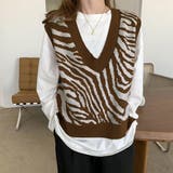 ブラウン | ゼブラ柄ニットベスト 秋冬 レディース | Miniministore