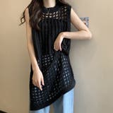 ブラック | メッシュサマーニットワンピース スリット | Miniministore