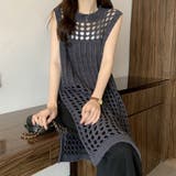 ダークグレー | メッシュサマーニットワンピース スリット | Miniministore