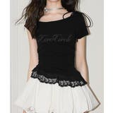 ブラック | オフショルTロゴtシャツ肩リボントップス | Miniministore