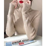 ベージュ | ハイネックニットトップス 長袖ニットソー | Miniministore