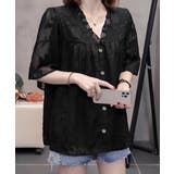 Vネックフリルブラウス 花柄刺しゅう夏服 | Miniministore | 詳細画像6