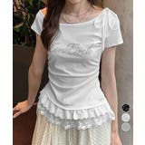 オフショルTロゴtシャツ肩リボントップス | Miniministore | 詳細画像1