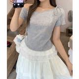 オフショルTロゴtシャツ肩リボントップス | Miniministore | 詳細画像15