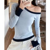 配色ワンショルダーリブニットトップス長袖 | Miniministore | 詳細画像13