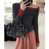 配色ワンショルダーリブニットトップス長袖 | Miniministore | 詳細画像17