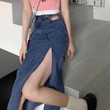 インディゴ | デニムスカート ウエストレイヤード風美脚 | Miniministore