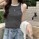 ブラック | クロップド丈 タンクトップ ボーダー柄 | Miniministore