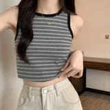 グレー | クロップド丈 タンクトップ ボーダー柄 | Miniministore