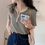 ブラック*アイボリー | ヘンリーネック Tシャツ ボーダー柄半袖 | Miniministore
