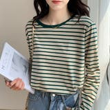 ダークグリーン | ボーダー柄tシャツ 長袖カットソー 春秋 | ANGELCLOSET