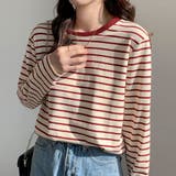 ワインレッド | ボーダー柄tシャツ 長袖カットソー 春秋 | ANGELCLOSET
