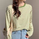 リーフグリーン | ボーダー柄tシャツ 長袖カットソー 春秋 | ANGELCLOSET
