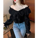 ブラック | フリルブラウス オフショルブラウス 長袖 | Miniministore