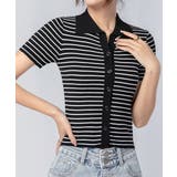 ブラック | ボーダー柄ニットポロシャツレディース半袖 | Miniministore