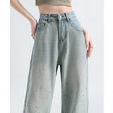 サックスブルー | ラインストーン デニムパンツ レディース | Miniministore