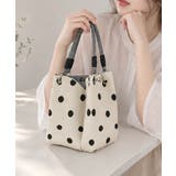 アイボリー | 小さめハンドバッグ 大人可愛いバケツバッグ 水玉柄ニットトート | SUNSHINE CLOSET