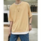 ベージュ | レイヤード風tシャツ メンズクルーネック | AsaAura