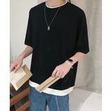 ブラック | レイヤード風tシャツ メンズクルーネック | AsaAura