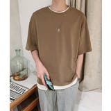 ブラウン | レイヤード風tシャツ メンズクルーネック | AsaAura