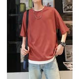 レッド | レイヤード風tシャツ メンズクルーネック | AsaAura