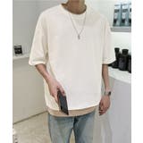 オフホワイト | レイヤード風tシャツ メンズクルーネック | AsaAura