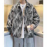 ブラック | メンズ総柄シャツジャケットオーバーサイズ | AsaAura