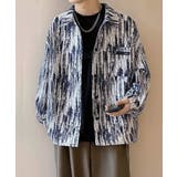 ネイビー | メンズ総柄シャツジャケットオーバーサイズ | AsaAura