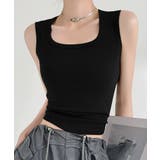ブラック | カップ付きリブタンクトップスクエアネック | Miniministore