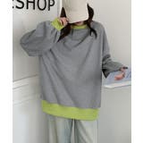 グレー*グリーン | ワッフルオーバーサイズ配色プルオーバー秋 | Miniministore