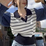 ホワイト | ポロカラーニットセーター ボーダー 秋冬 | Miniministore