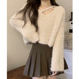 ベージュ | クロップド丈シャギーニット Vネック長袖 | Miniministore