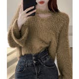 ブラウン | クロップド丈シャギーニット Vネック長袖 | Miniministore