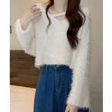 アイボリー | クロップド丈シャギーニット Vネック長袖 | Miniministore