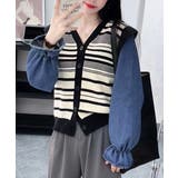 ブラック | ドッキングニット ボーダーニットトップス | Miniministore