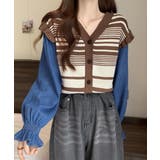 ブラウン | ドッキングニット ボーダーニットトップス | Miniministore