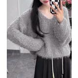 グレー | ラメシャギーニットトップス Vネック秋冬 | SUNSHINE CLOSET
