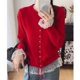 レッド | レース切り替えニットカーディガン長袖秋冬 | SUNSHINE CLOSET