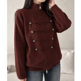 ワインレッド | ダブルジップニットカーディガン長袖ニットアウターメタルボタン ゆったり無地トップ… | SUNSHINE CLOSET
