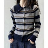グレー | レトロボーダーニットレディース韓国風長袖羽織りリブニットライトアウターカジュアル… | SUNSHINE CLOSET