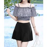 ブラック | 水着 オフショルダーチェック柄水着韓国風 | Miniministore